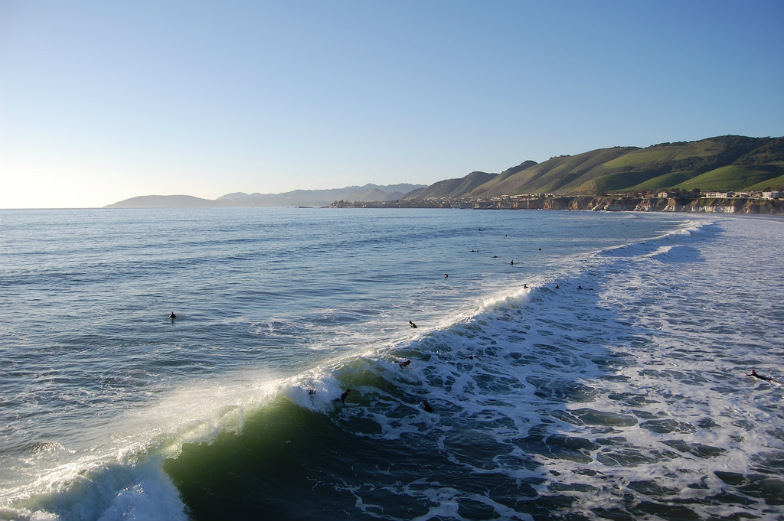 Surfers and waves in Pismo Beach