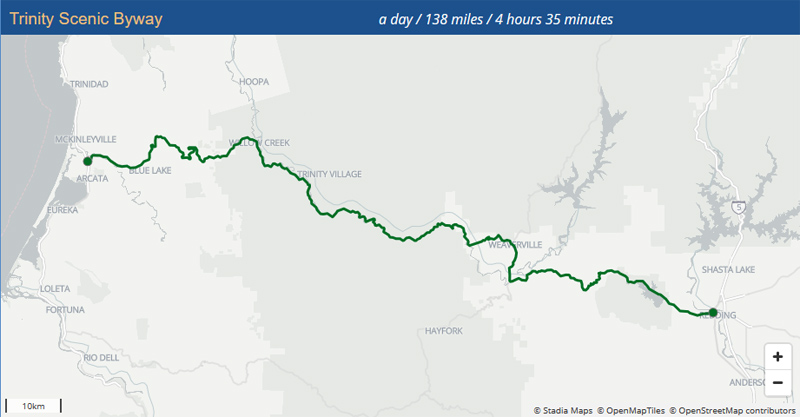 map of Trinity Scenic Byway