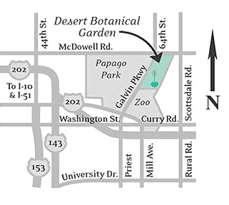 Map to Desert Botanical Gardens in Phoenix, AZ